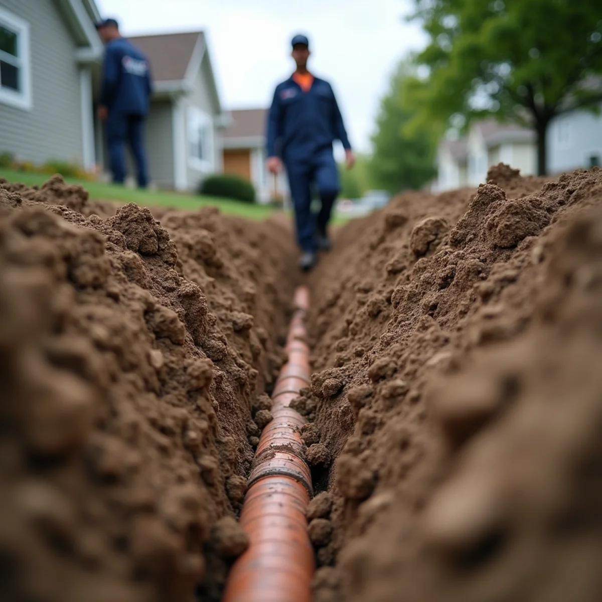 Excavated clay soil around an old clay tile sewer lateral in McHenry County, Illinois