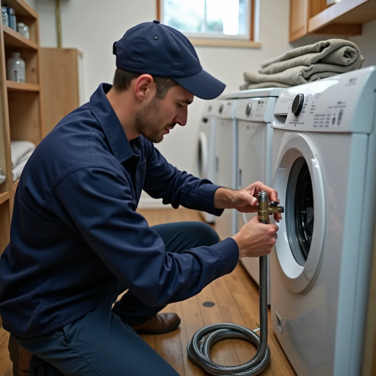 Plumber securing a dishwasher drain high loop under a Lake in the Hills sink