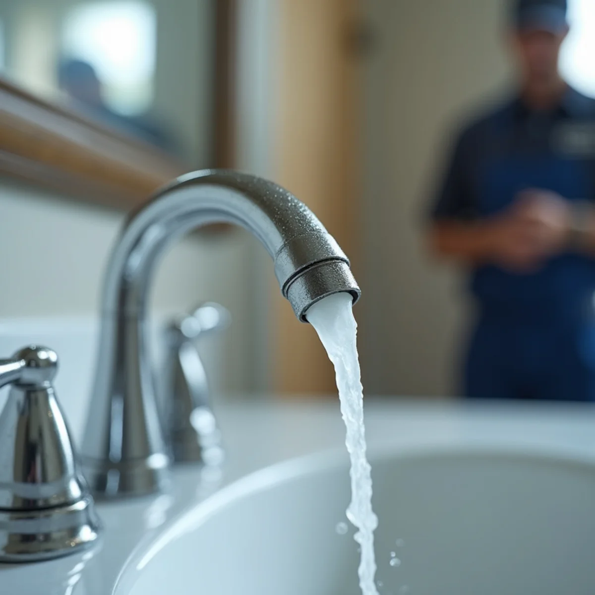 Hard water scale buildup on a bathroom faucet in a Lake in the Hills home
