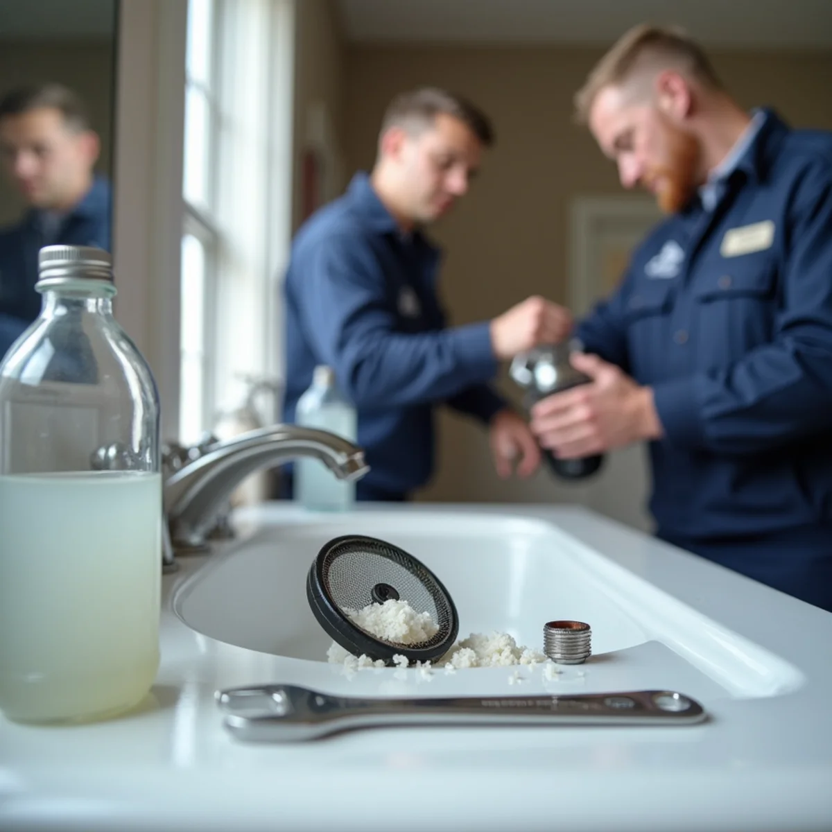 Mineral scale removed from a faucet aerator in a Lake in the Hills kitchen