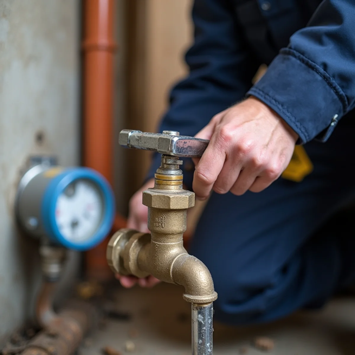 Main water shutoff valve on the foundation wall of a Lake in the Hills home