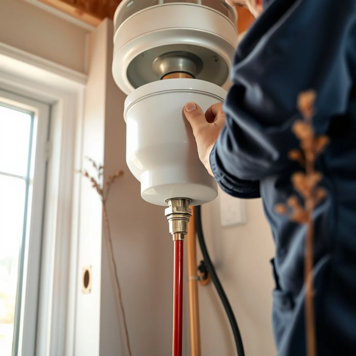 Thermal expansion tank fitted above a new construction water heater