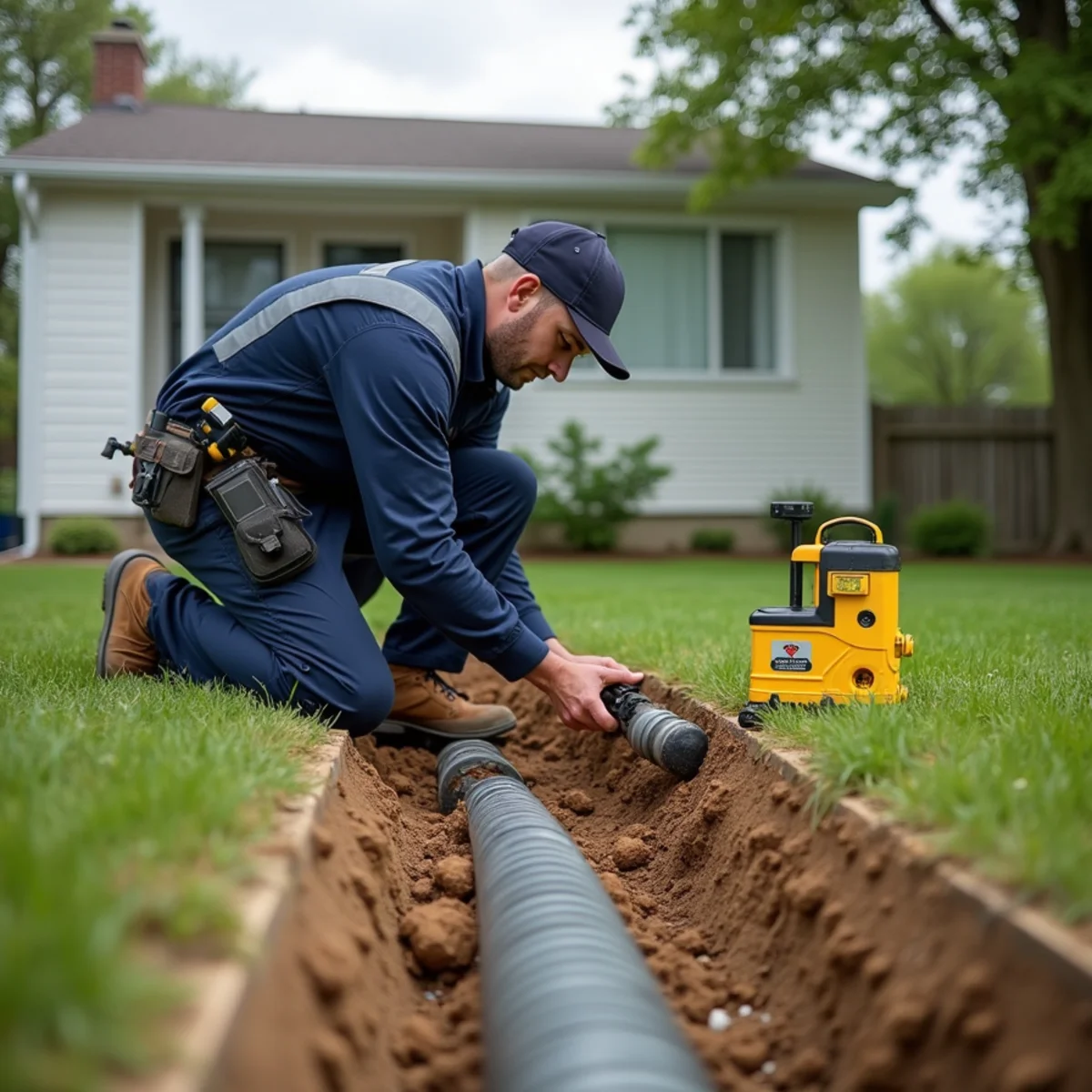 Sewer Line Repair & Replacement being carried out at a home in Carpentersville, IL