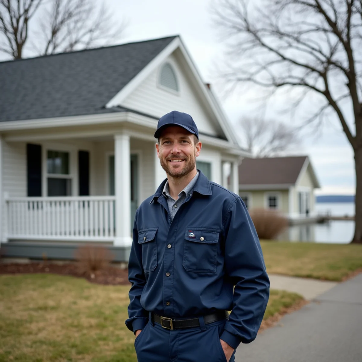 Plumber servicing a lakeside home in Island Lake, Illinois