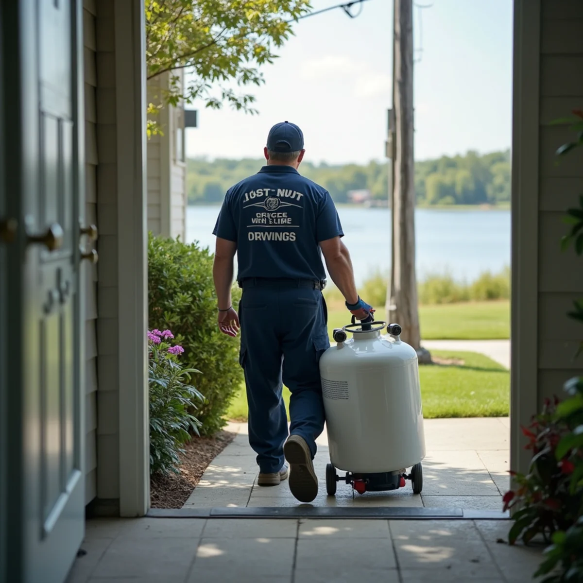Plumber servicing a home near the lake in Lake Zurich, Illinois