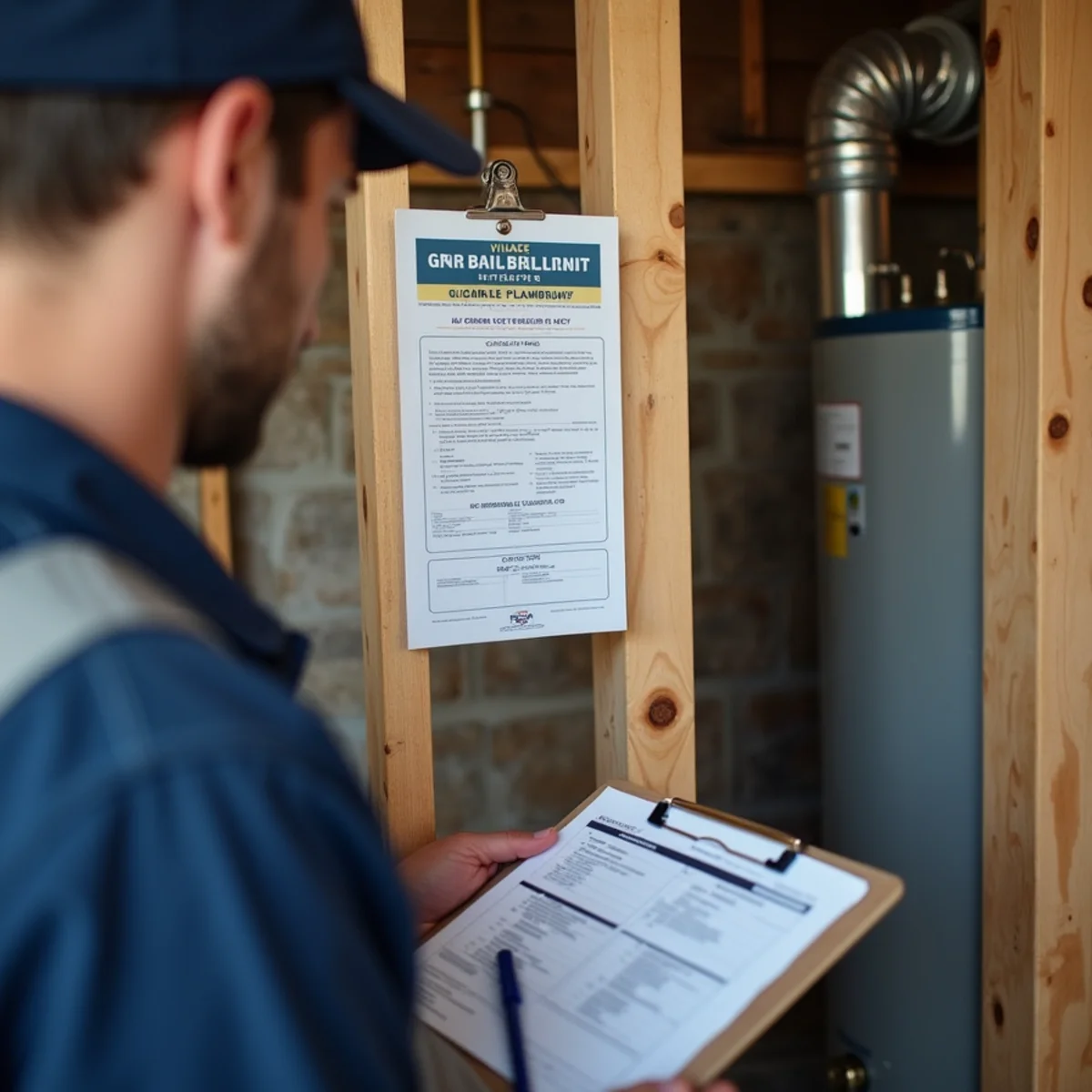 Village plumbing permit paperwork on site at a Lake in the Hills water heater replacement