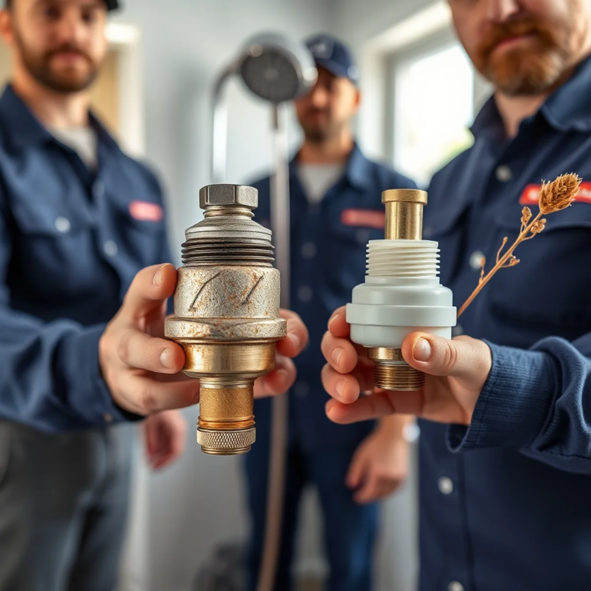 Scaled shower valve cartridge removed during replacement