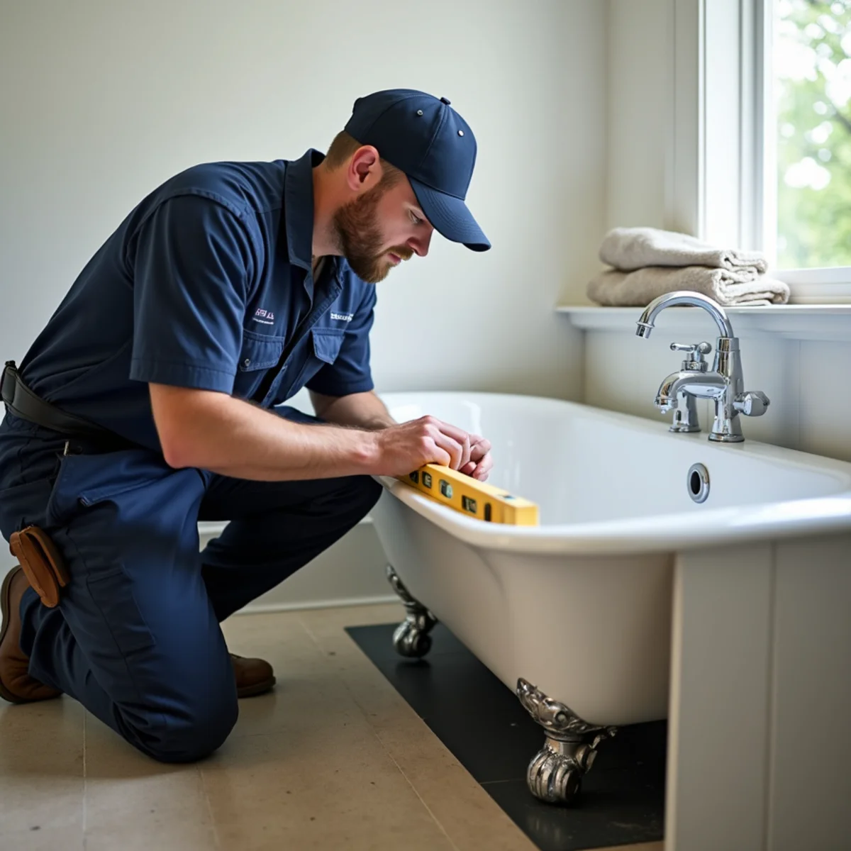 Plumber fitting a new thermostatic shower valve in a Lake in the Hills bathroom