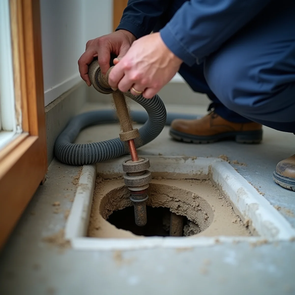Plumber pinpointing a slab leak with acoustic equipment in a Lake in the Hills home