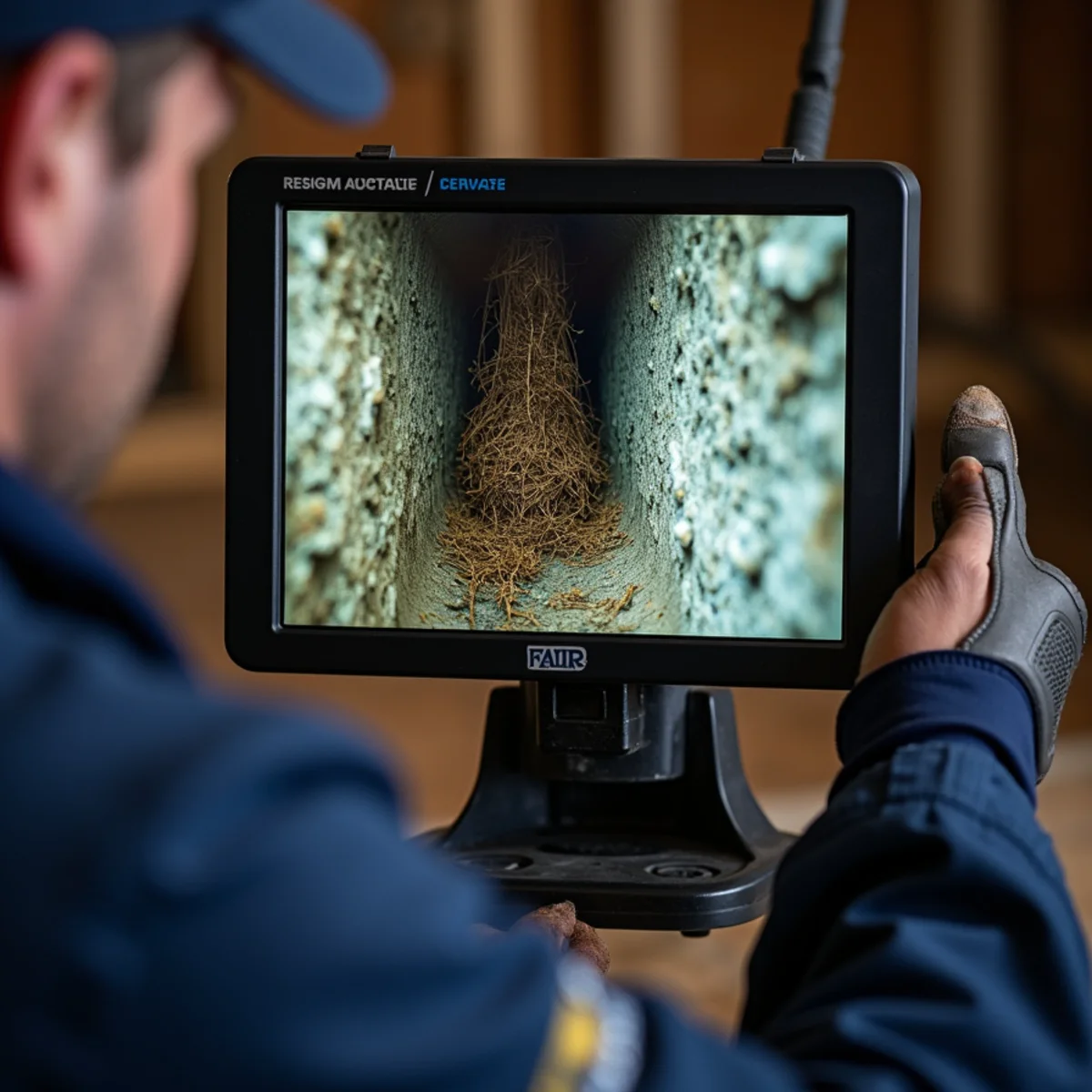 Tree root intrusion visible in a sewer camera inspection of a Crystal Lake lateral