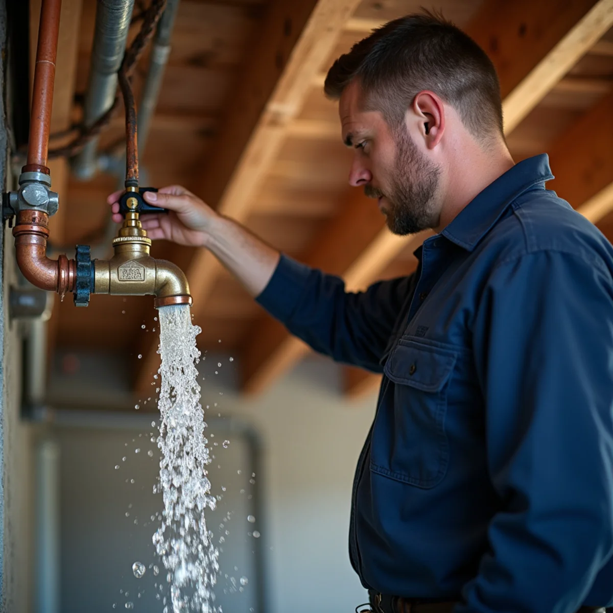Water spraying from a split copper supply line in a Lake in the Hills basement